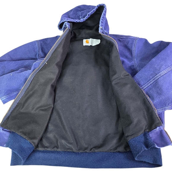 Carhartt Vintage Denim Canvas Distressed Thrashed Hooded Work Jacket Jacket - Picture 7 of 10